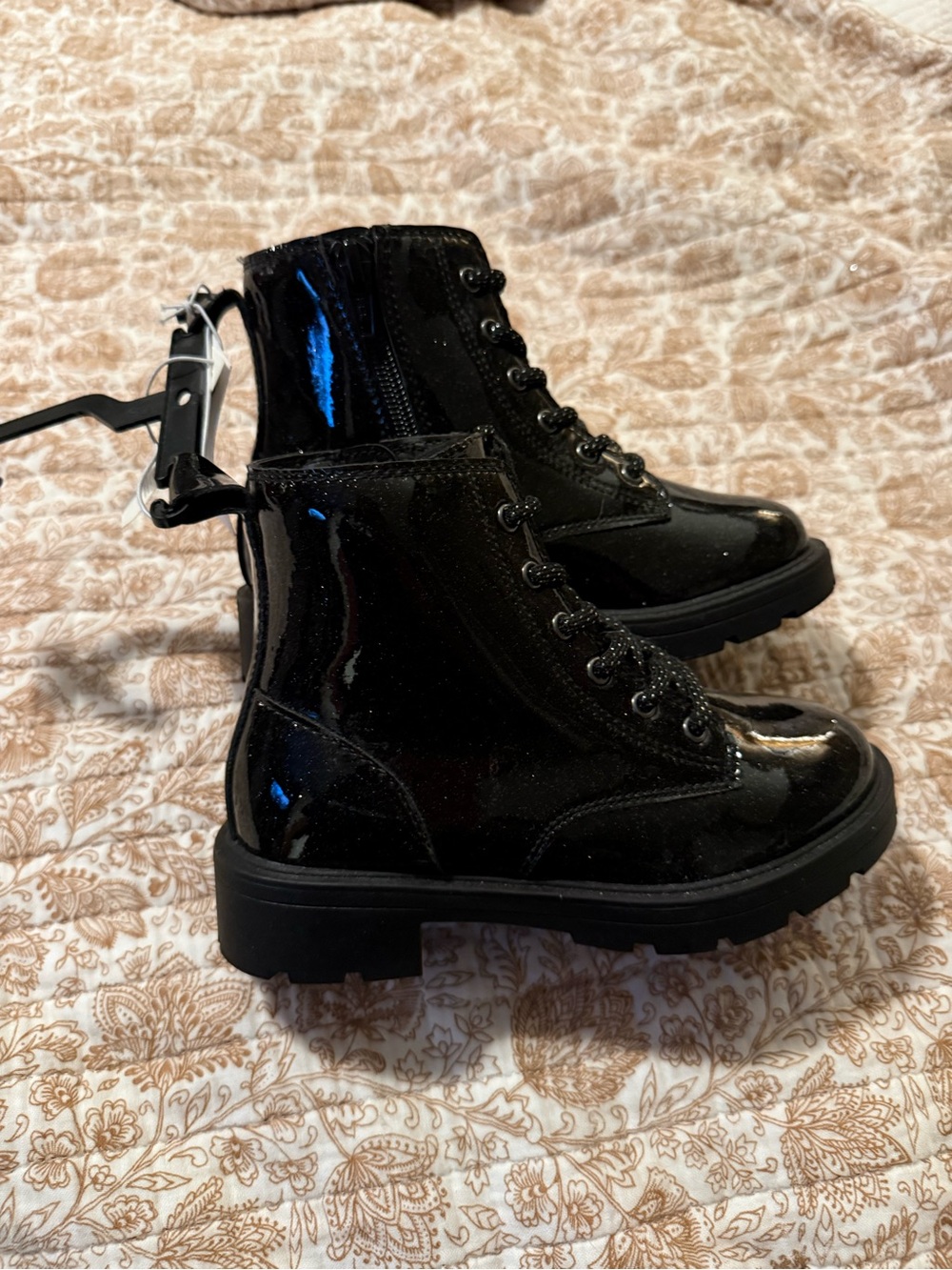Old Navy Black Patent Lace-Up Kids Combat Boots